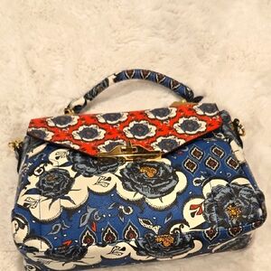 Aldo Floral Blue and Red crossbody w gold hardware